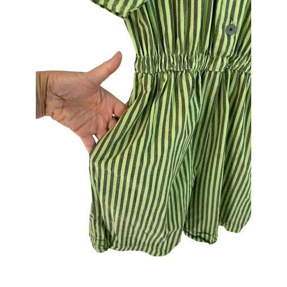 New Touch Vintage Womens Romper Size Large Green Striped Pockets Los Angeles - Picture 4 of 9